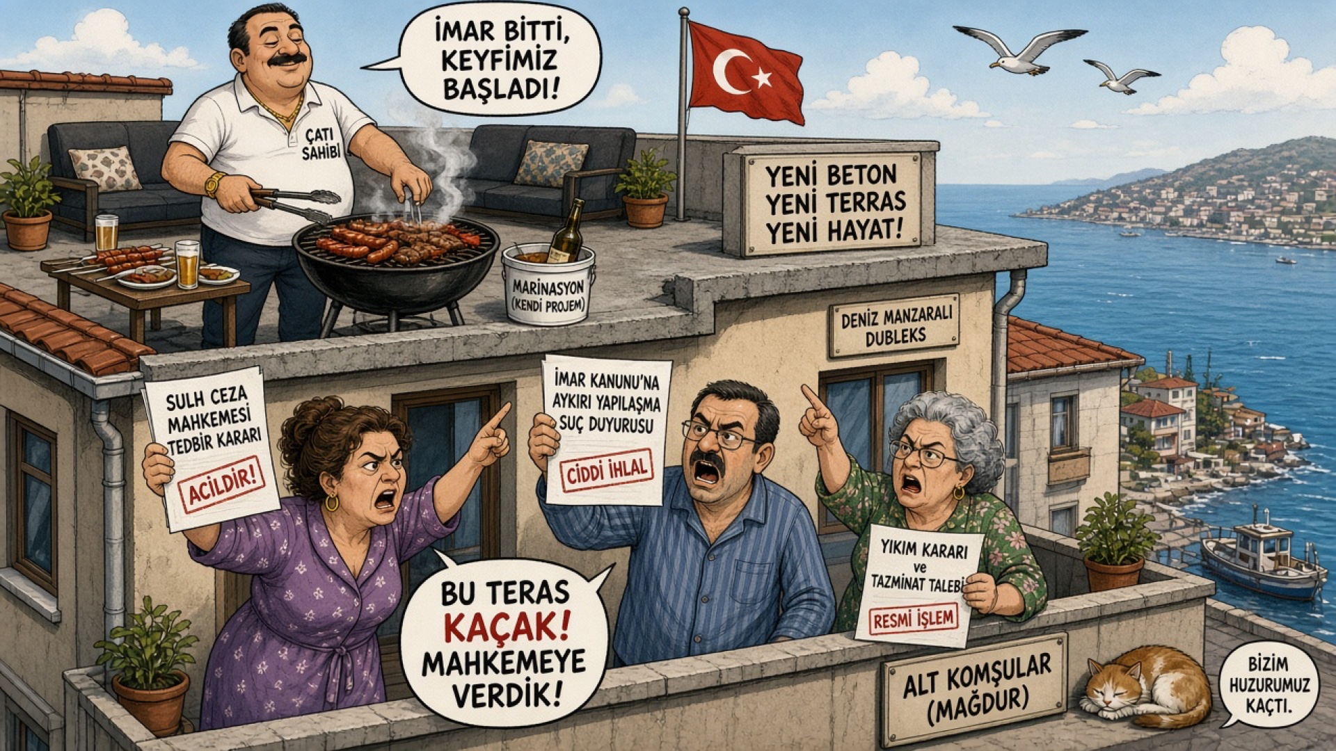 Urla Kalabak Sahilinde Kaçak Çatı Terası ve İmar Barışı Boks Maçı