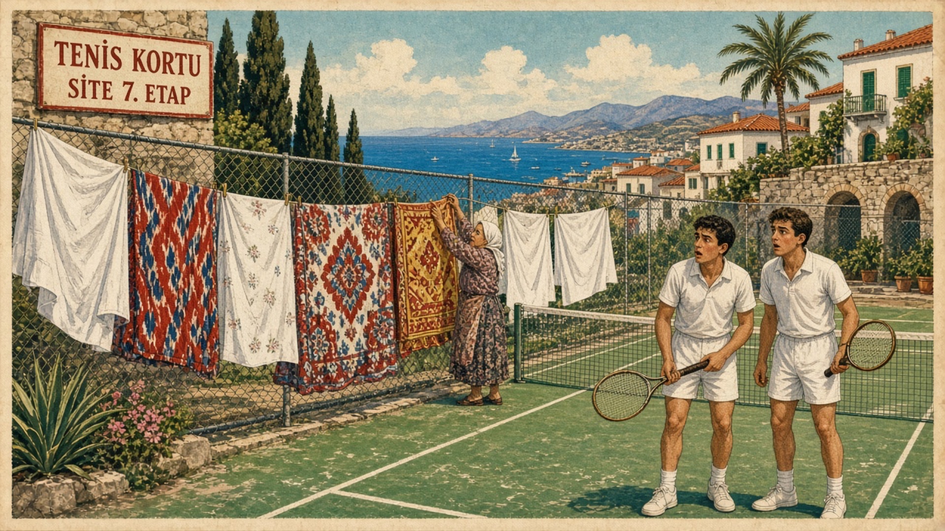 Çeşme Dalyankent Sitesinde Tenis Kortuna Çamaşır Asan Zemin Kat Sakini